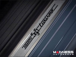 FIAT 500 Door Sills - Stainless Steel w/ Silver Carbon Fiber Inlays - 595 Turismo Logo